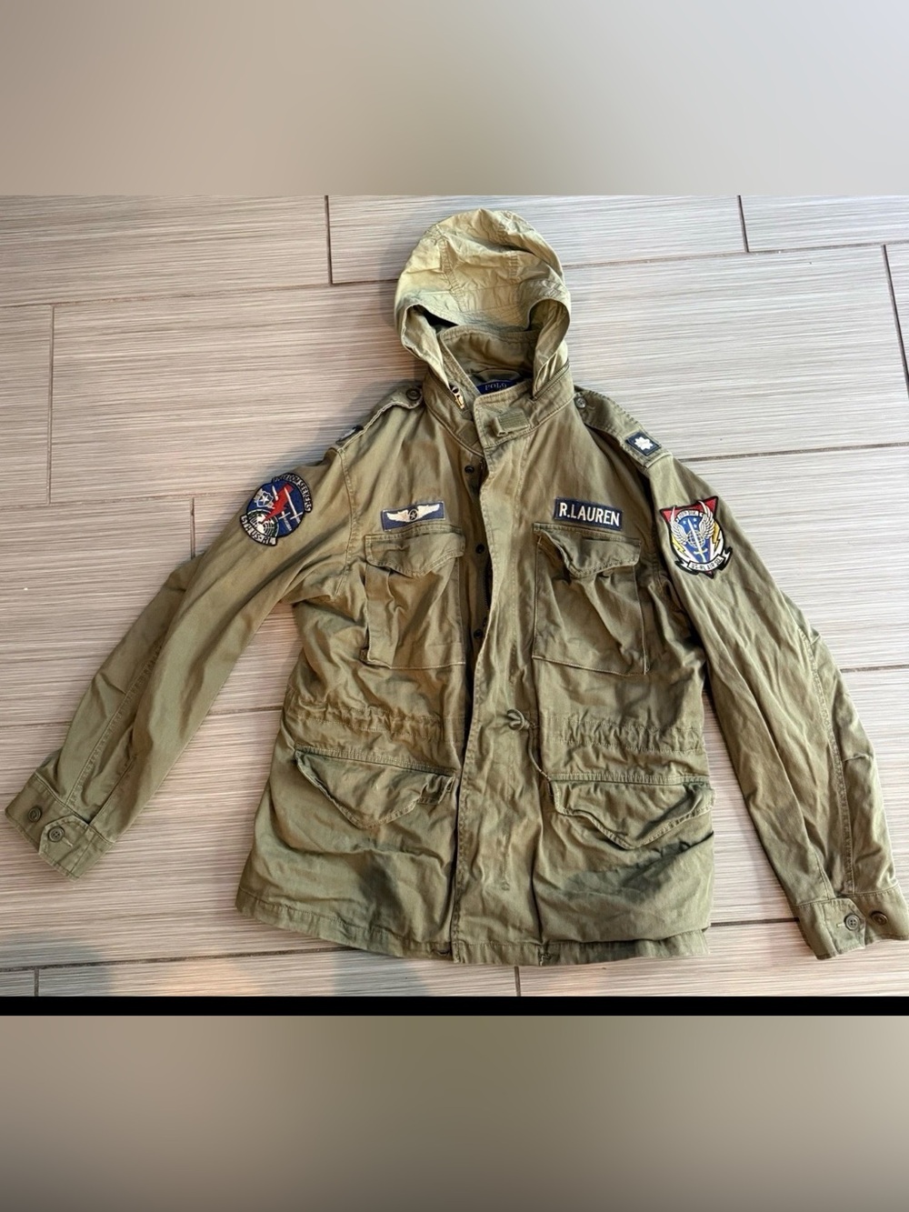 Polo Ralph Lauren Military Field Jacket XL Olive Hooded Patch Utility Coat